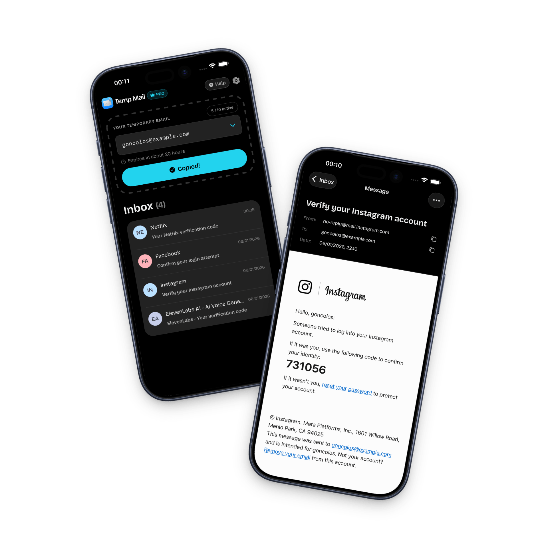 Temp Mail mobile app screenshot